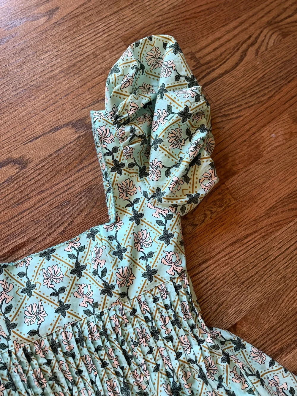 Agua Bendita Mint Floral Puff Sleeve Mini Dress - Picture 3 of 7